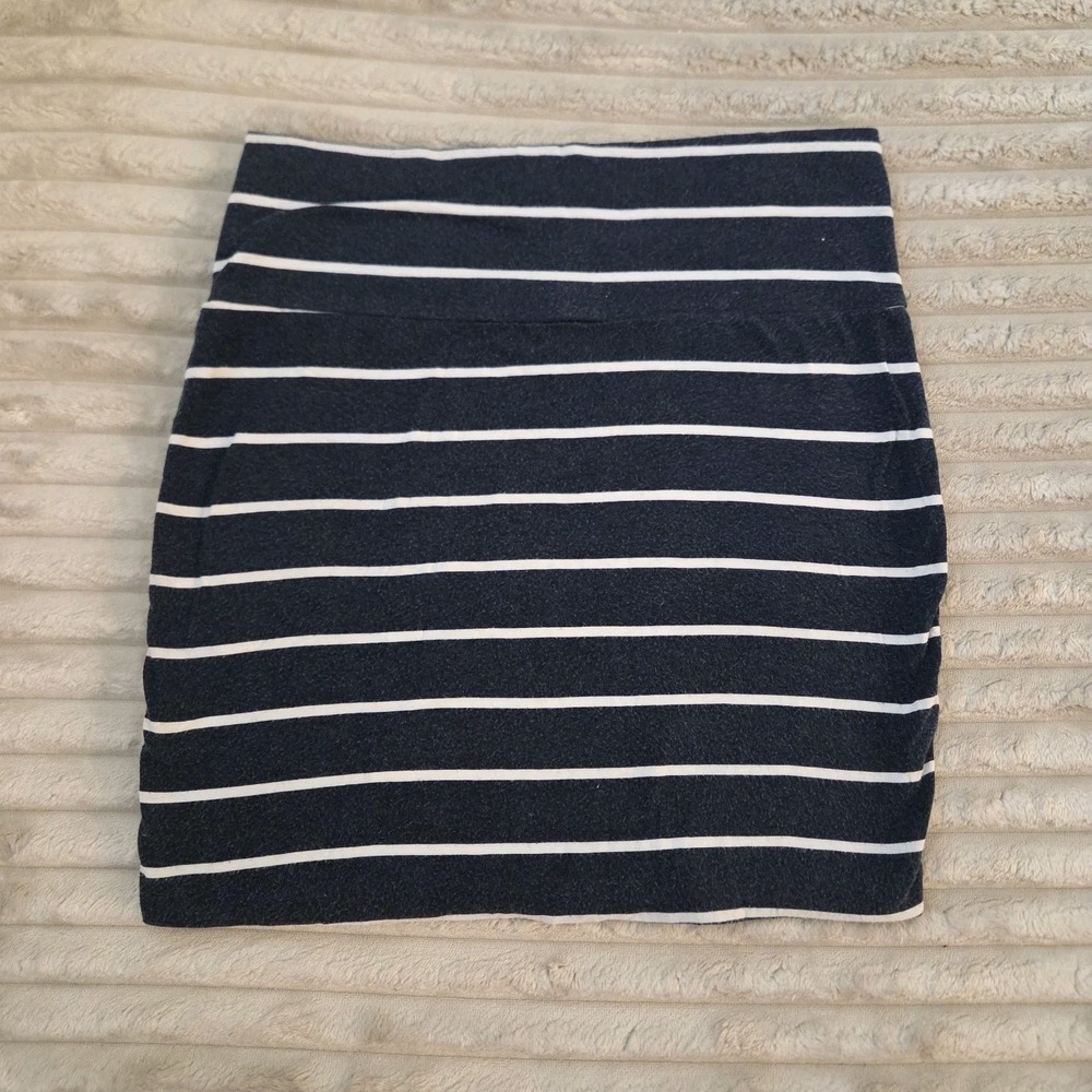 Charlotte Russe Navy Blue White Striped Bodycon Mini Skirt Stretch Knit Size S - Picture 2 of 7